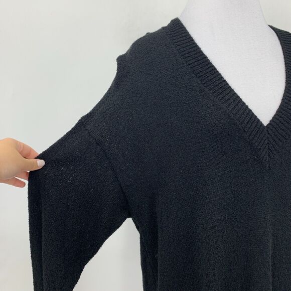 Zara Sweater Dress Women S Small Black V Neck Acrylic Nylon Blend Knit Oversized - Picture 4 of 16